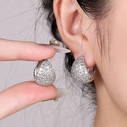 1 Pair Elegant Streetwear Geometric Round Water Droplets Plating Inlay Alloy Rhinestones Hoop Earrings Ear Studs