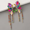 1 Pair Elegant Streetwear Geometric Tassel Inlay Zinc Alloy Rhinestones Drop Earrings