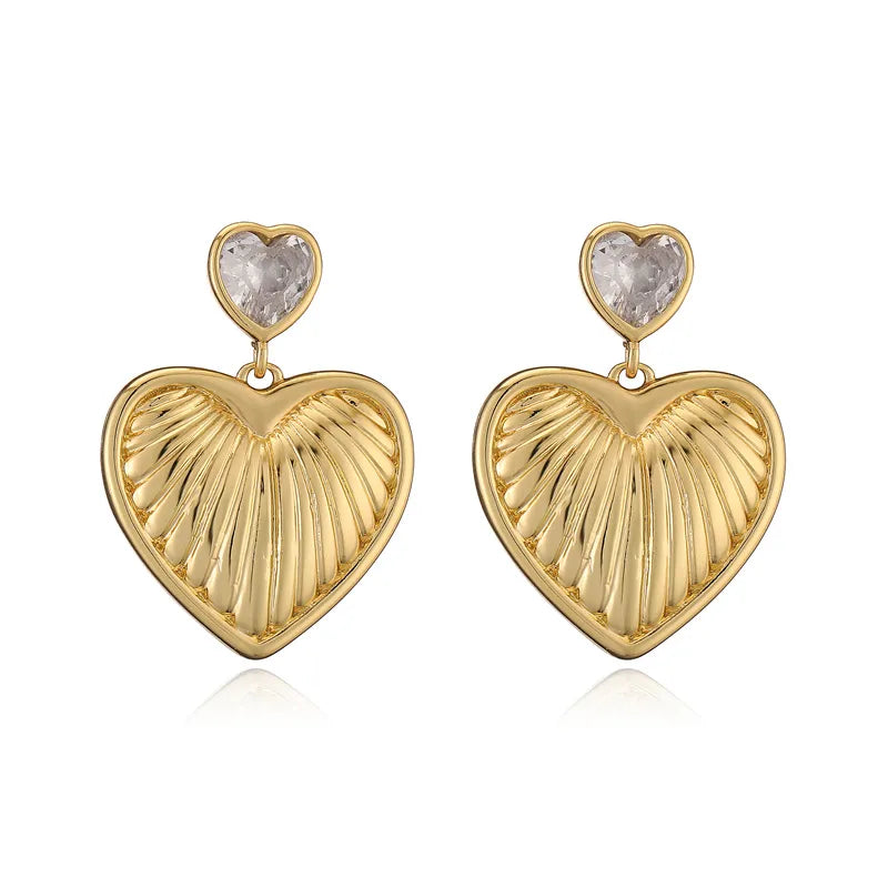 1 Pair Elegant Streetwear Heart Shape Plating Inlay Copper Rhinestones Gold Plated Ear Studs