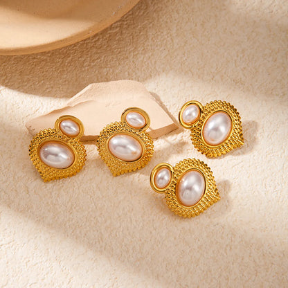 1 Pair Elegant Streetwear Oval Plating Inlay 304 Stainless Steel Artificial Pearls 14K Gold Plated Ear Studs