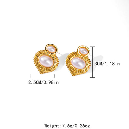 1 Pair Elegant Streetwear Oval Plating Inlay 304 Stainless Steel Artificial Pearls 14K Gold Plated Ear Studs