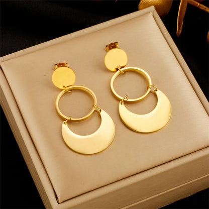 1 Pair Elegant Streetwear Round Plating Titanium Steel 18k Gold Plated Drop Earrings