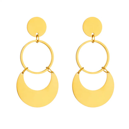 1 Pair Elegant Streetwear Round Plating Titanium Steel 18k Gold Plated Drop Earrings