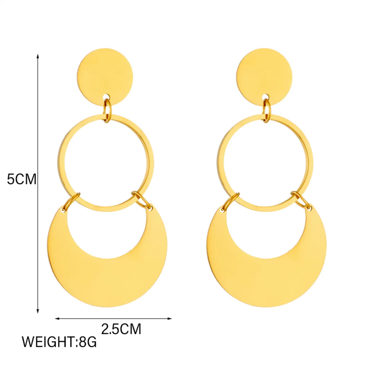 1 Pair Elegant Streetwear Round Plating Titanium Steel 18k Gold Plated Drop Earrings