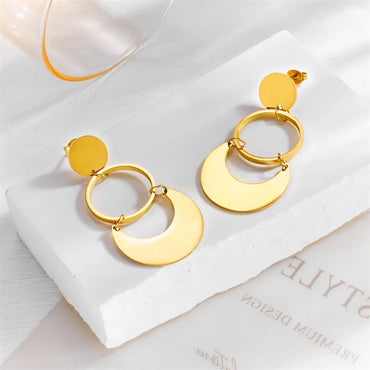 1 Pair Elegant Streetwear Round Plating Titanium Steel 18k Gold Plated Drop Earrings