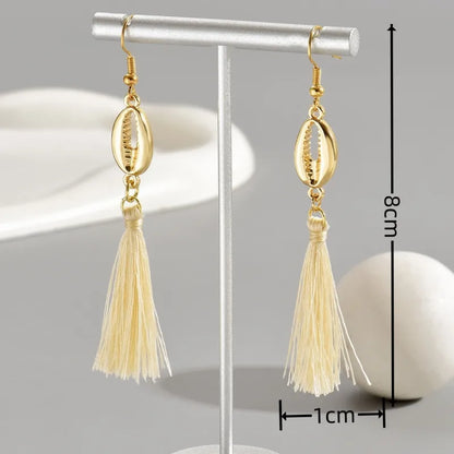 1 Pair Elegant Streetwear Shell Handmade Tassel Plating Alloy Gold Plated Drop Earrings