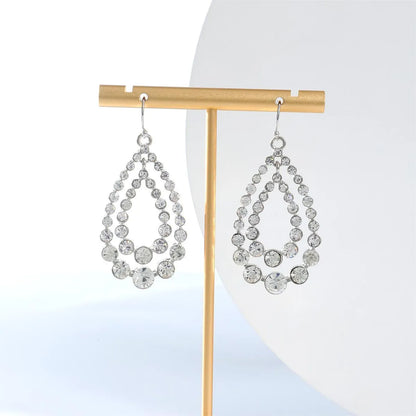 1 Pair Elegant Streetwear Shiny Water Droplets Inlay Alloy Rhinestones Drop Earrings