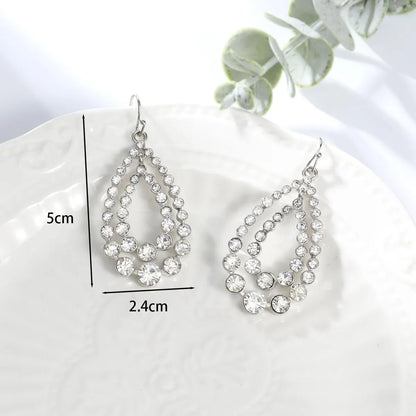 1 Pair Elegant Streetwear Shiny Water Droplets Inlay Alloy Rhinestones Drop Earrings