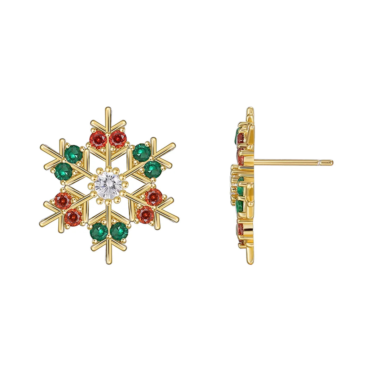 1 Pair Elegant Streetwear Snowflake Plating Inlay Copper Zircon 18k Gold Plated Ear Studs