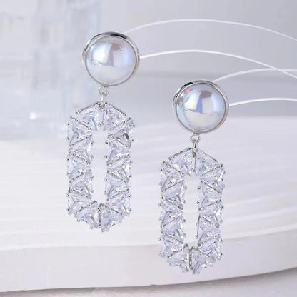 1 Pair Elegant Streetwear Solid Color Inlay Sterling Silver Artificial Pearls Zircon Drop Earrings