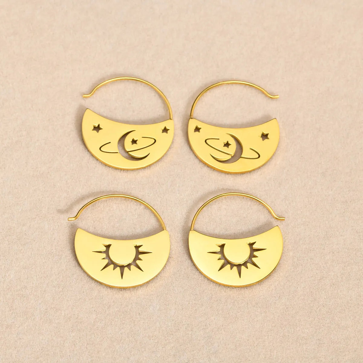 1 Pair Elegant Streetwear Star Moon Plating Stainless Steel Earrings