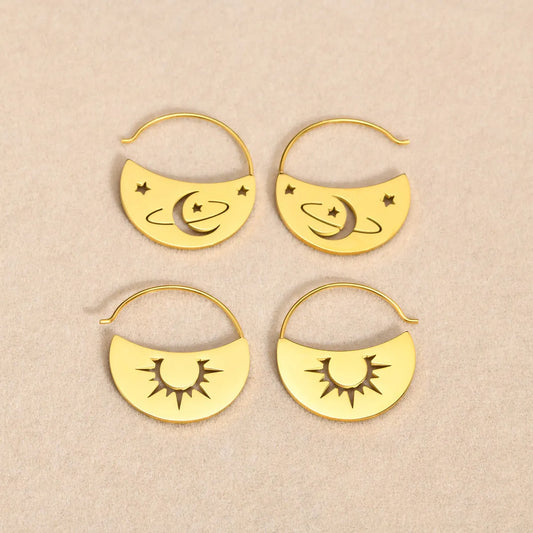 1 Pair Elegant Streetwear Star Moon Plating Stainless Steel Earrings