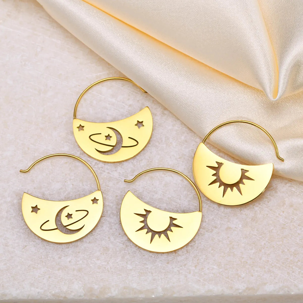 1 Pair Elegant Streetwear Star Moon Plating Stainless Steel Earrings