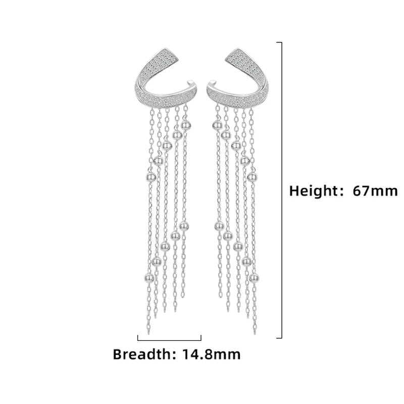 1 Pair Elegant Streetwear Tassel Lines Polishing Plating Inlay Sterling Silver Zircon White Gold Plated Drop Earrings