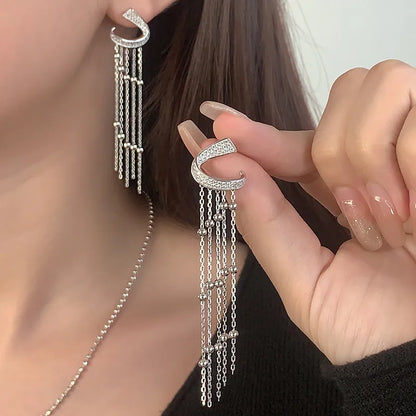 1 Pair Elegant Streetwear Tassel Lines Polishing Plating Inlay Sterling Silver Zircon White Gold Plated Drop Earrings