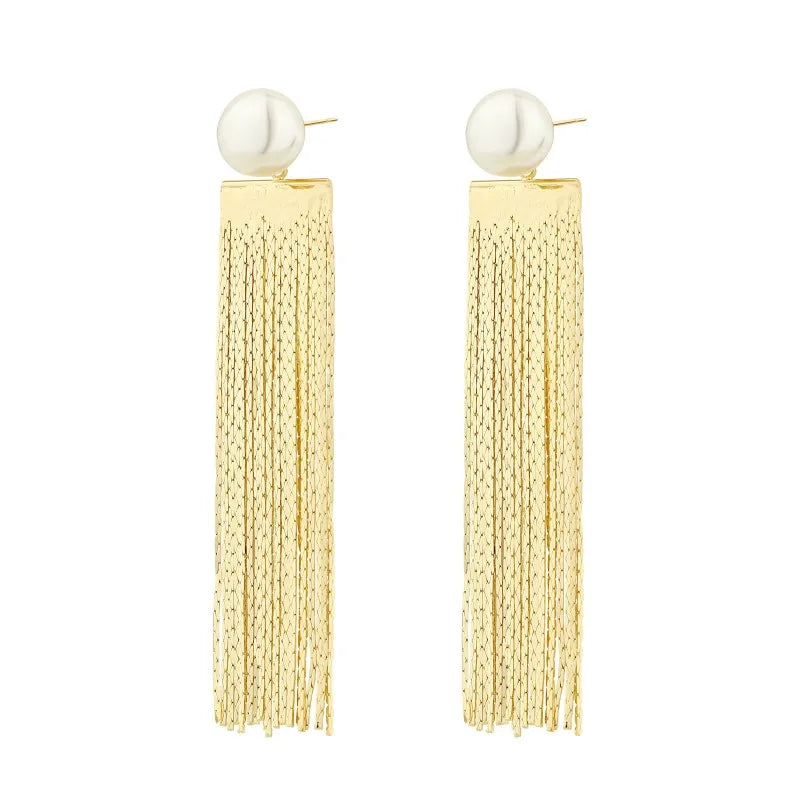 1 Pair Elegant Streetwear Tassel Polishing Plating Inlay Stainless Steel Copper Artificial Pearls Gold Plated Drop Earrings