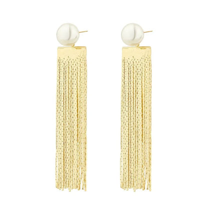 1 Pair Elegant Streetwear Tassel Polishing Plating Inlay Stainless Steel Copper Artificial Pearls Gold Plated Drop Earrings