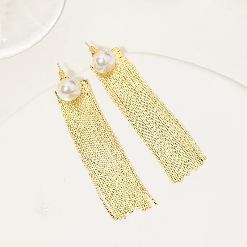 1 Pair Elegant Streetwear Tassel Polishing Plating Inlay Stainless Steel Copper Artificial Pearls Gold Plated Drop Earrings