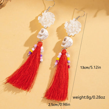 1 Pair Elegant Streetwear Tassel Skull Plating Alloy Resin Drop Earrings