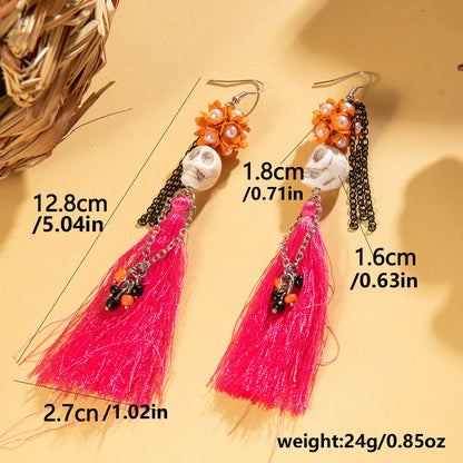 1 Pair Elegant Streetwear Tassel Skull Plating Alloy Resin Drop Earrings