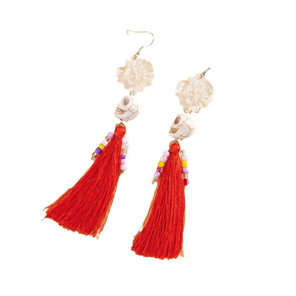 1 Pair Elegant Streetwear Tassel Skull Plating Alloy Resin Drop Earrings