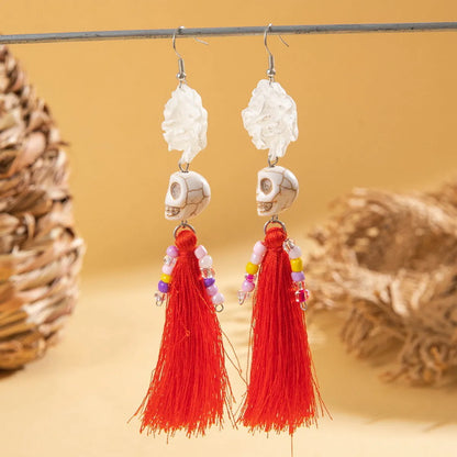 1 Pair Elegant Streetwear Tassel Skull Plating Alloy Resin Drop Earrings