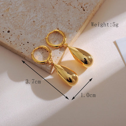 1 Pair Elegant Streetwear Water Droplets Heart Shape Copper 18K Gold Plated Drop Earrings