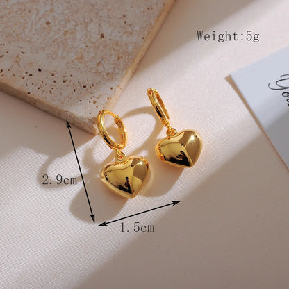 1 Pair Elegant Streetwear Water Droplets Heart Shape Copper 18K Gold Plated Drop Earrings