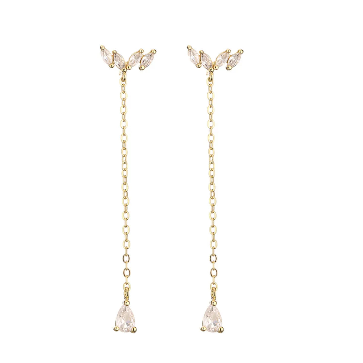 1 Pair Elegant Streetwear Water Droplets Inlay Copper Zircon Gold Plated Drop Earrings