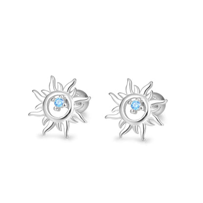 1 Pair Elegant Sun Sterling Silver Inlay Rhinestones Ear Studs