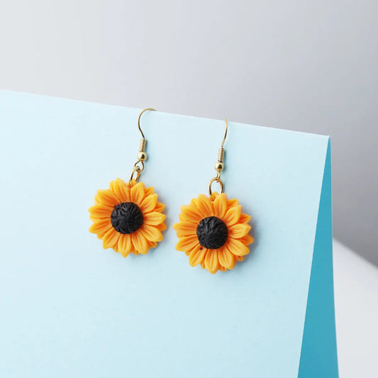 1 Pair Elegant Sunflower Plating Stainless Steel Gold Plated Drop Earrings