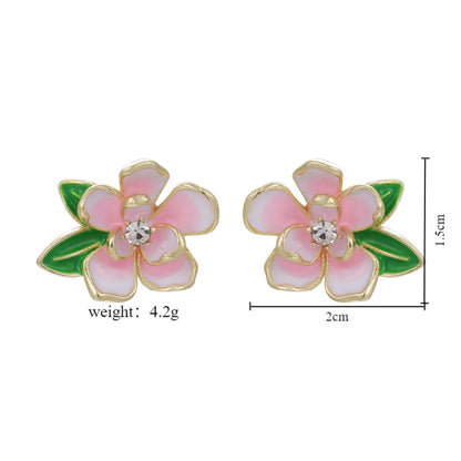 1 Pair Elegant Sweet Artistic Flower Enamel Inlay Alloy Rhinestones Ear Studs