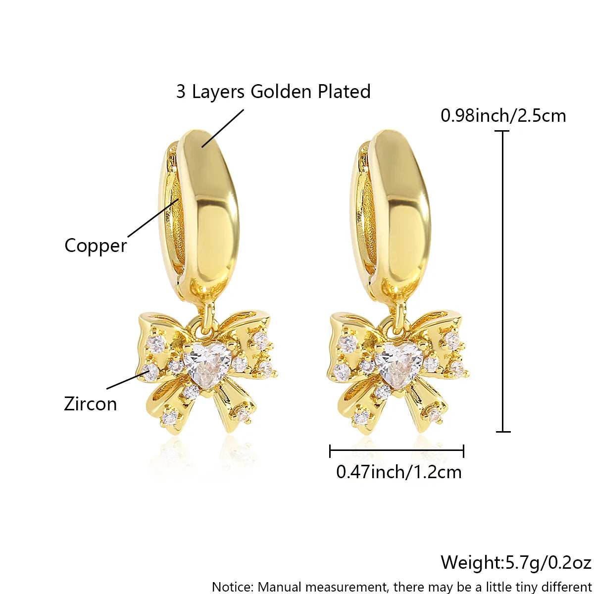 1 Pair Elegant Sweet Bow Knot Plating Inlay Copper Zircon 18K Gold Plated Gold Plated Drop Earrings