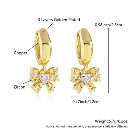 1 Pair Elegant Sweet Bow Knot Plating Inlay Copper Zircon 18K Gold Plated Gold Plated Drop Earrings