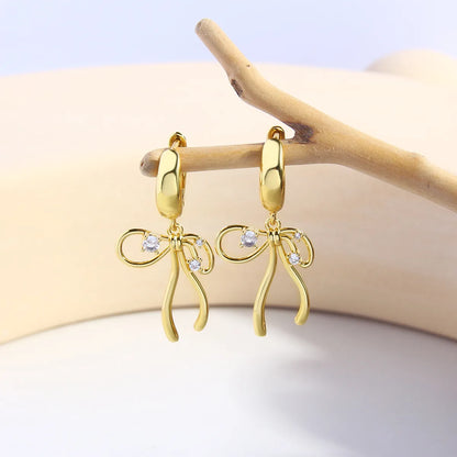 1 Pair Elegant Sweet Bow Knot Plating Inlay Copper Zircon 18K Gold Plated Gold Plated Drop Earrings