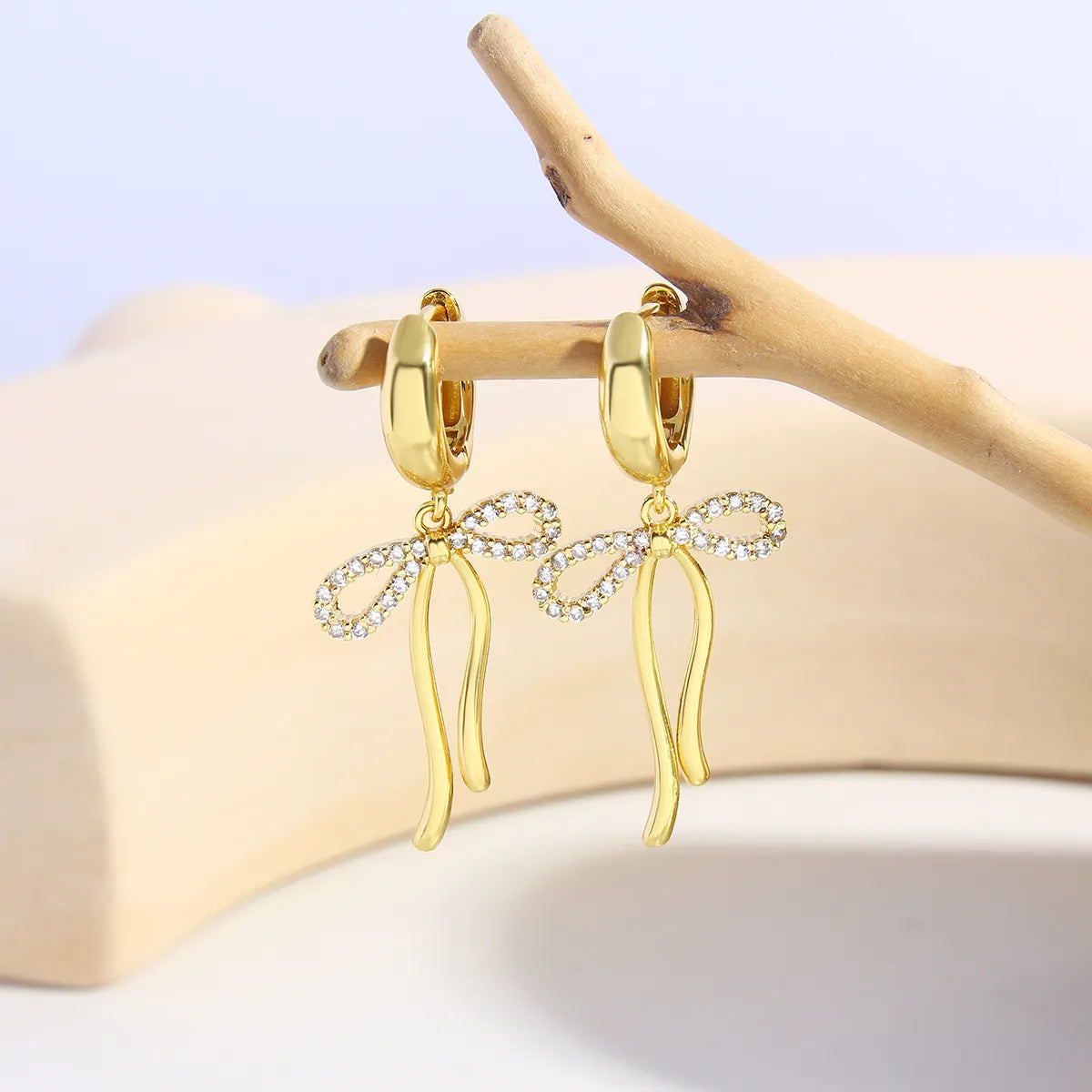 1 Pair Elegant Sweet Bow Knot Plating Inlay Copper Zircon 18K Gold Plated Gold Plated Drop Earrings