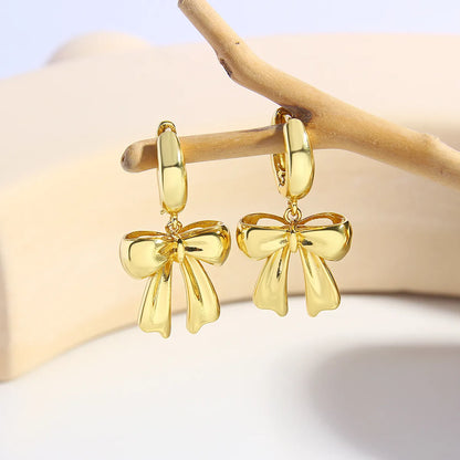 1 Pair Elegant Sweet Bow Knot Plating Inlay Copper Zircon 18K Gold Plated Gold Plated Drop Earrings