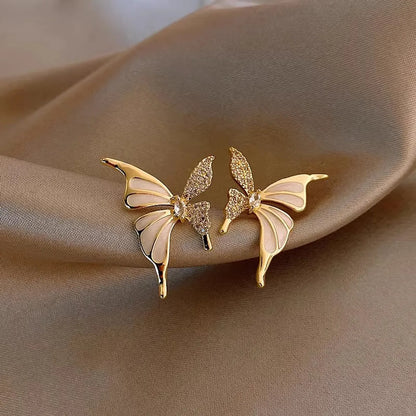 1 Pair Elegant Sweet Butterfly Enamel Plating Inlay Alloy Crystal Gold Plated Ear Studs