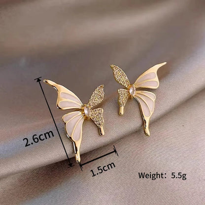 1 Pair Elegant Sweet Butterfly Enamel Plating Inlay Alloy Crystal Gold Plated Ear Studs