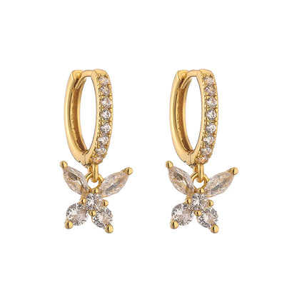 1 Pair Elegant Sweet Butterfly Plating Inlay Copper Zircon 18k Gold Plated Drop Earrings