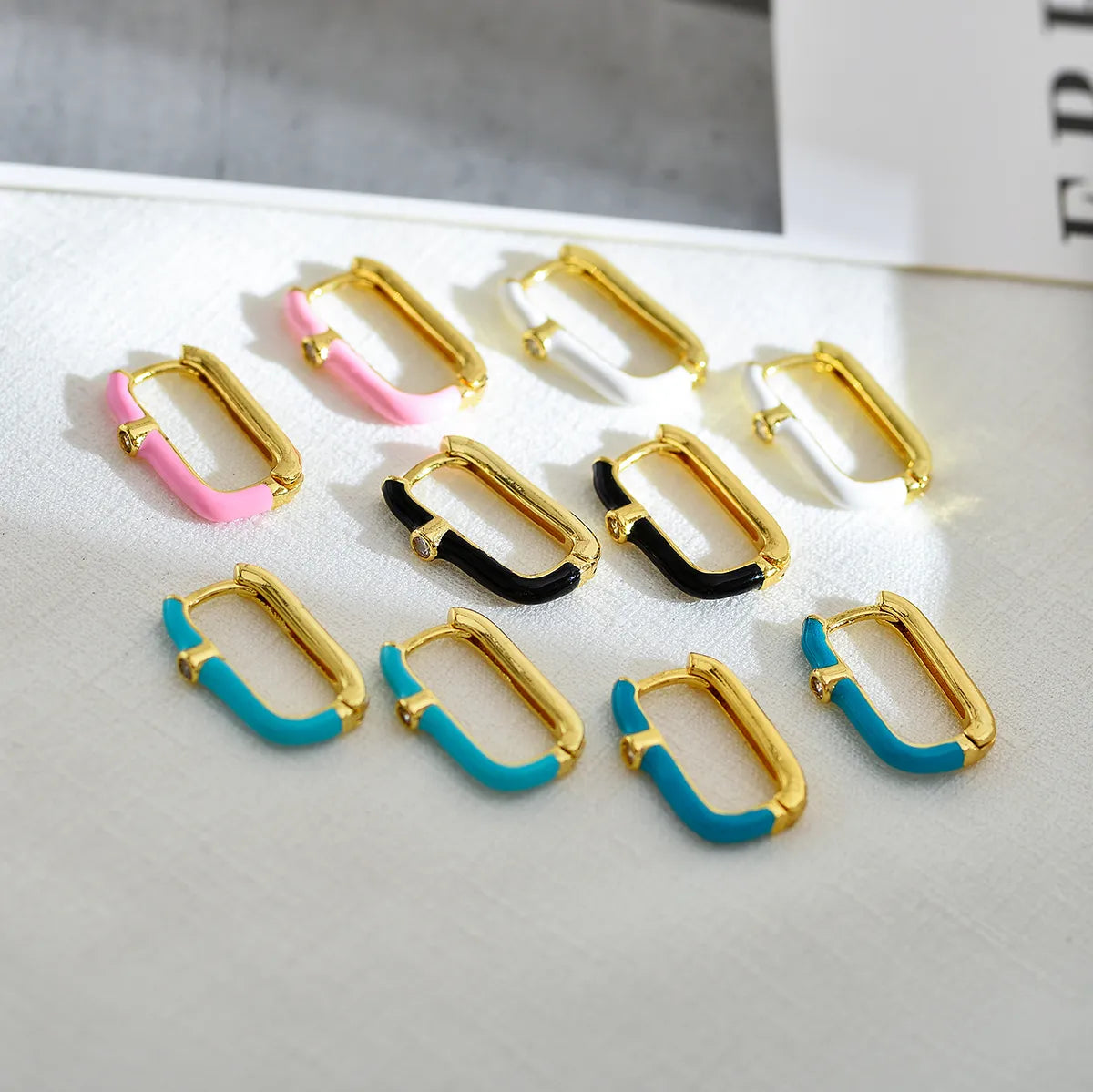 1 Pair Elegant Sweet Color Block Enamel Inlay Copper Zircon Hoop Earrings