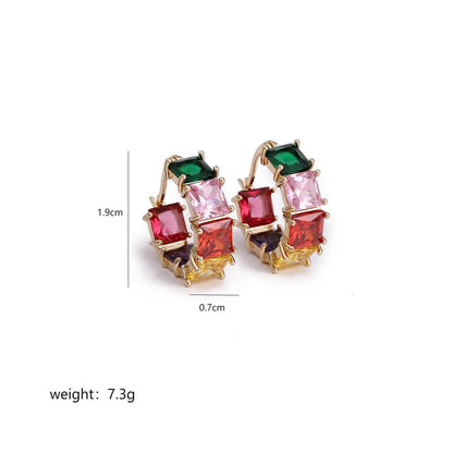 1 Pair Elegant Sweet Color Block Plating Inlay Copper Zircon 18k Gold Plated Hoop Earrings