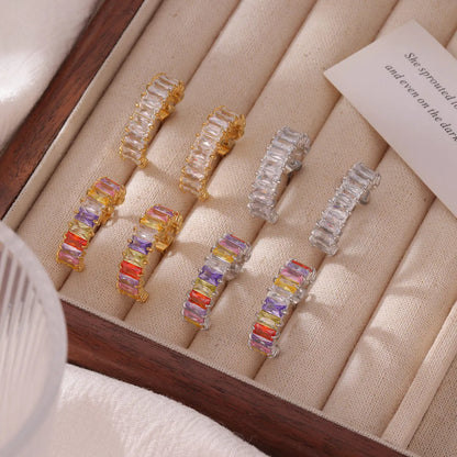 1 Pair Elegant Sweet Commute C Shape Inlay 304 Stainless Steel Zircon White Gold Plated Gold Plated Ear Studs