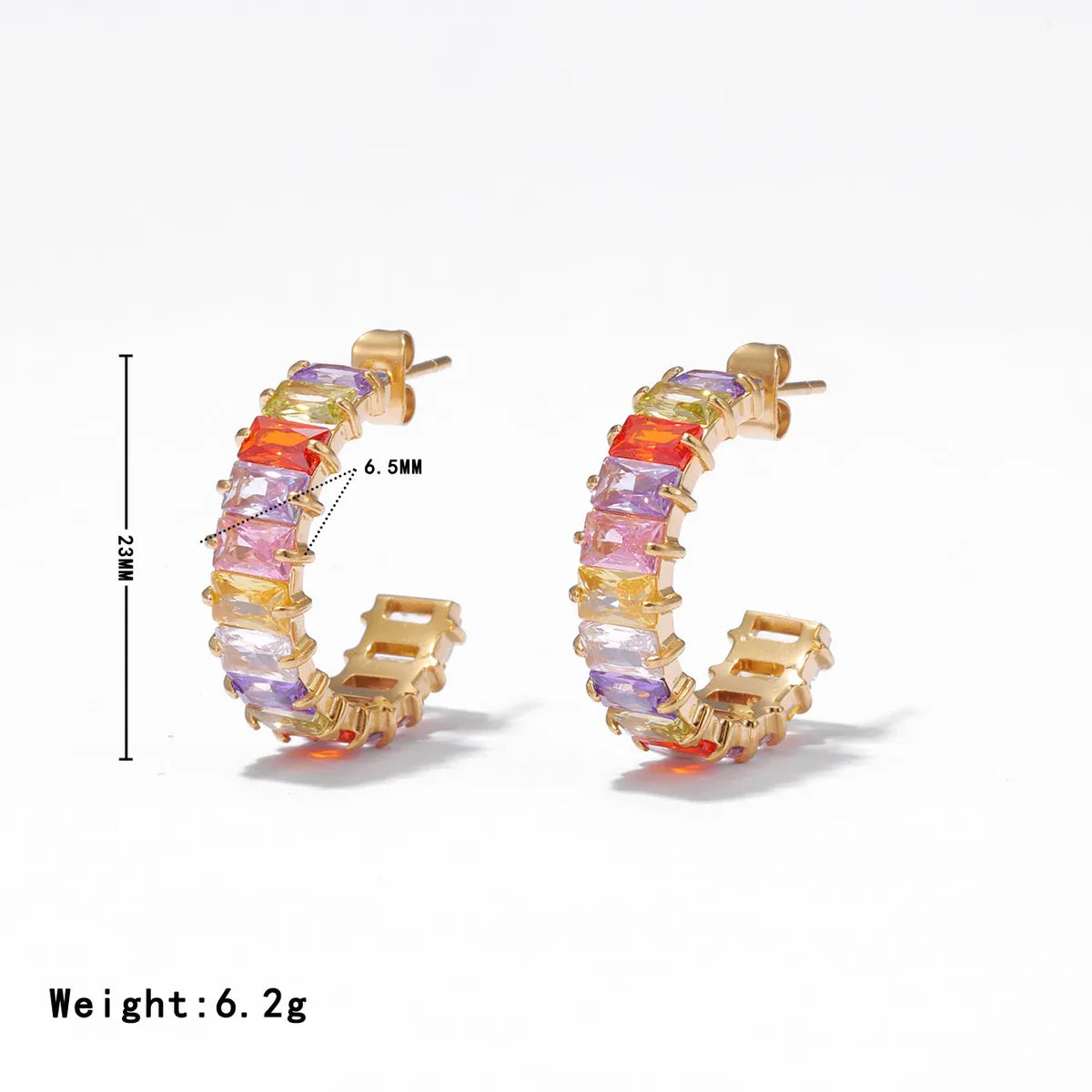 1 Pair Elegant Sweet Commute C Shape Inlay 304 Stainless Steel Zircon White Gold Plated Gold Plated Ear Studs