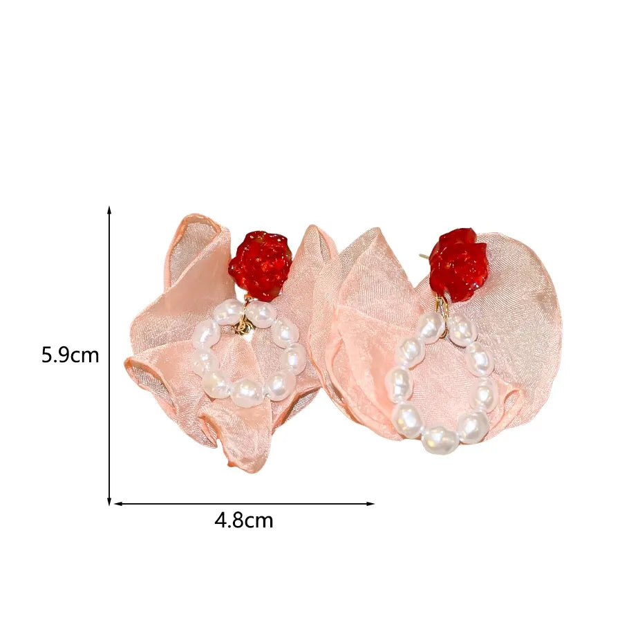 1 Pair Elegant Sweet Flower Alloy Cloth Resin Drop Earrings