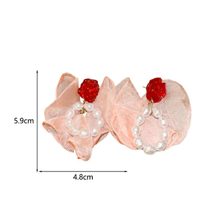 1 Pair Elegant Sweet Flower Alloy Cloth Resin Drop Earrings