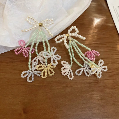 1 Pair Elegant Sweet Flower Beaded Seed Bead Drop Earrings