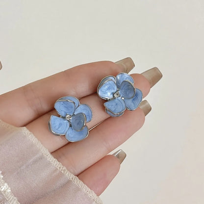 1 Pair Elegant Sweet Flower Enamel Inlay Alloy Rhinestones Ear Studs