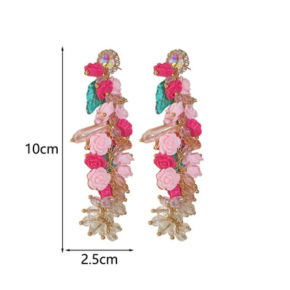 1 Pair Elegant Sweet Flower Patchwork Arylic Drop Earrings