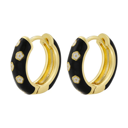 1 Pair Elegant Sweet Flower Petal Enamel Plating Copper 18k Gold Plated Hoop Earrings